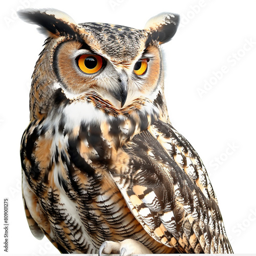 Realistic Owl or eagle-owl bird vector isolated icon. Wild forest feathered nocturnal predatory bird of prey. Wildlife fauna and zoology symbol for zoo nature adventure club