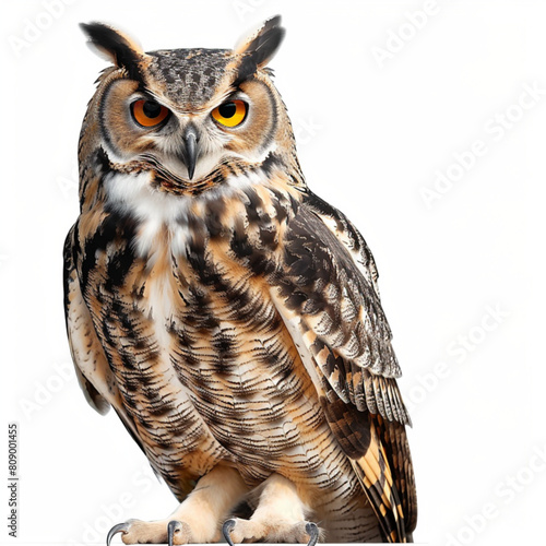Realistic Owl or eagle-owl bird vector isolated icon. Wild forest feathered nocturnal predatory bird of prey. Wildlife fauna and zoology symbol for zoo nature adventure club