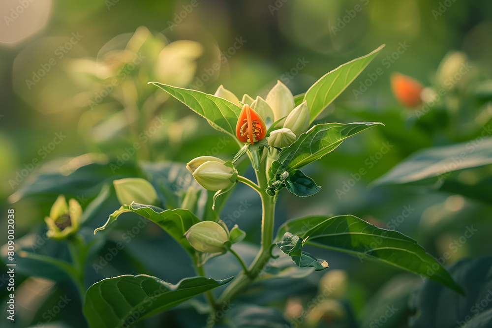 A flower on a tree branch with blurred background due to bokeh and ambient lighting A flower on a tree branch with blurred background due to bokeh and ambient lighting