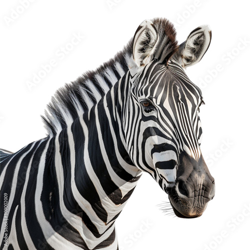 Realistic Zebra, striped horse, African savannah animal, striped hide, line pattern. Wild animal, cute character, isolated object on white background, vector.
