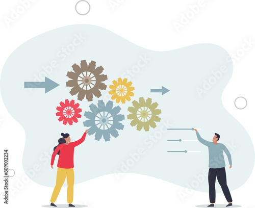 businessman manager optimizing cogwheels workflow system for best result.flat vector illustration.