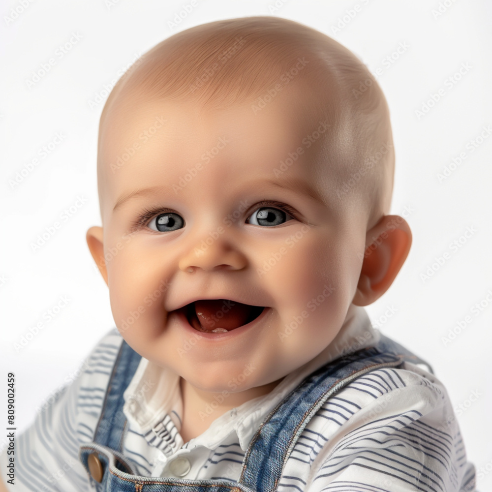 Realistic smiling cute baby face vector illustration