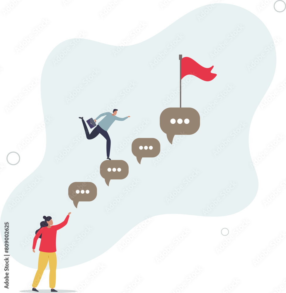 businessman jump on speech bubble advice to success.flat vector illustration. businessman jump on speech bubble advice to success.flat vector illustration.