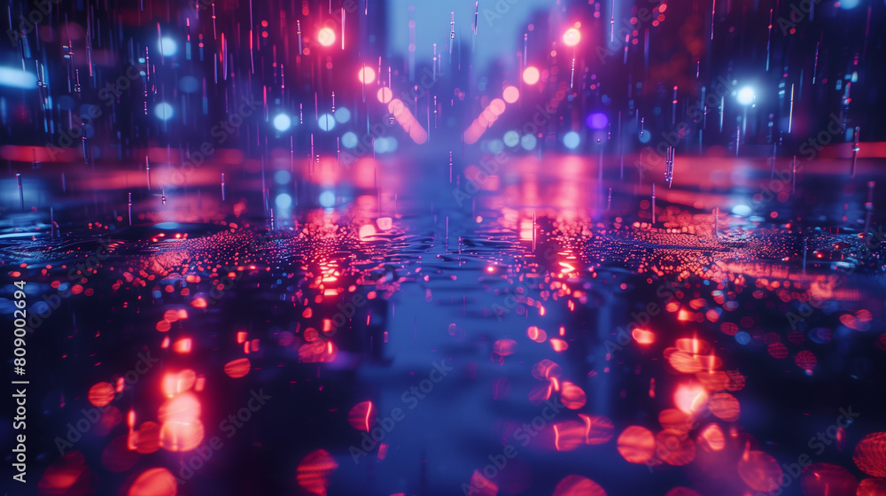 Asphalt close up, Heavy Rain reflection with neon Asphalt close up, Heavy Rain reflection with neon