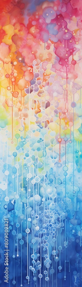 Abstract watercolor art of a rainbow, with splashes and drips.