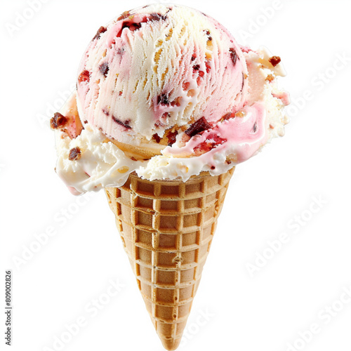 Realistic ice cream waffle cone. Soft serve ice cream, 3d vector American ice cream in wafer cone. Fast food restaurant frozen dessert