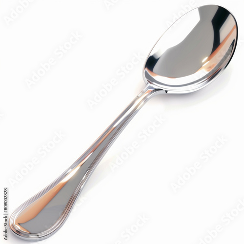 Realistic metal spoon. 3D silver teaspoon isolated on white background. Table utensils. Vector illustration