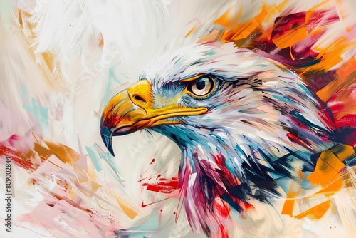 vibrant abstract painting of an eagle hawk head colorful brushstrokes dynamic movement modern wall art illustration photo