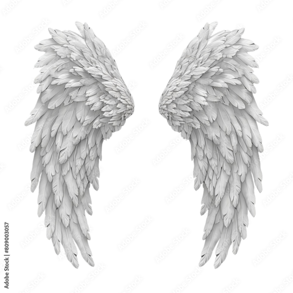 Pair of beautiful white angel wings isolated on transparent background, realistic vector illustration. Spirituality and freedom concept Pair of beautiful white angel wings isolated on transparent background, realistic vector illustration. Spirituality and freedom concept