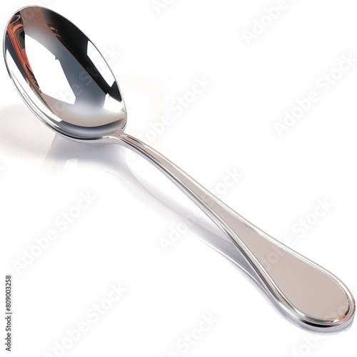 Realistic metal spoon. 3D silver teaspoon isolated on white background. Table utensils. Vector illustration