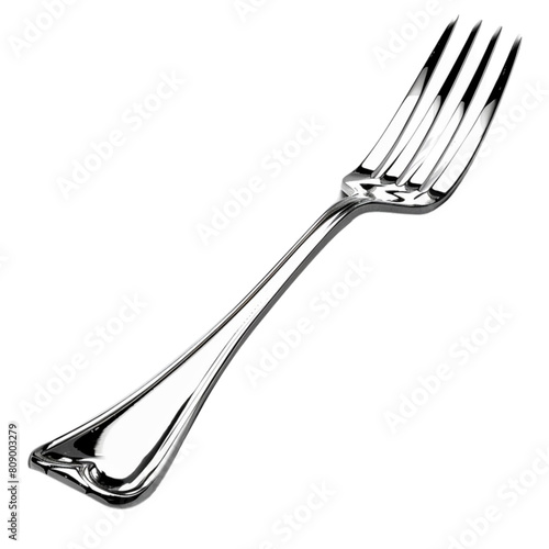 Silver fork. Stainless steel glossy metal fork, isolated on white background. Kitchenware Mockup. Realistic vector illustration. Kitchen utensils for eating, tableware for restaurant serving