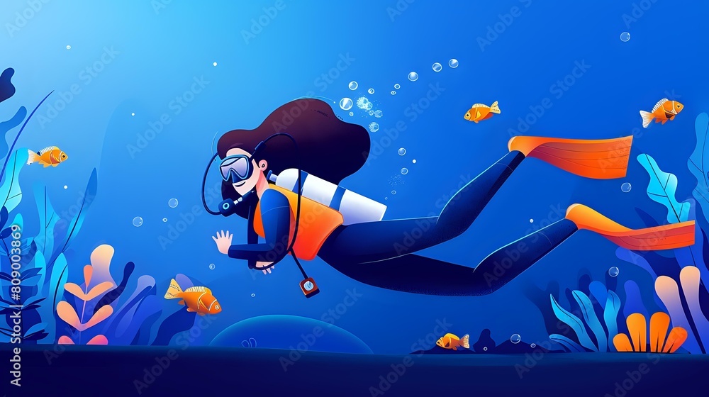 Serene Underwater Scene with Scuba Diving Woman