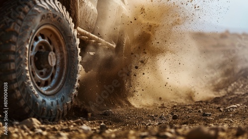 Dusty Off-Road Expedition, Tire Treading on Wild Trails © Ilia Nesolenyi