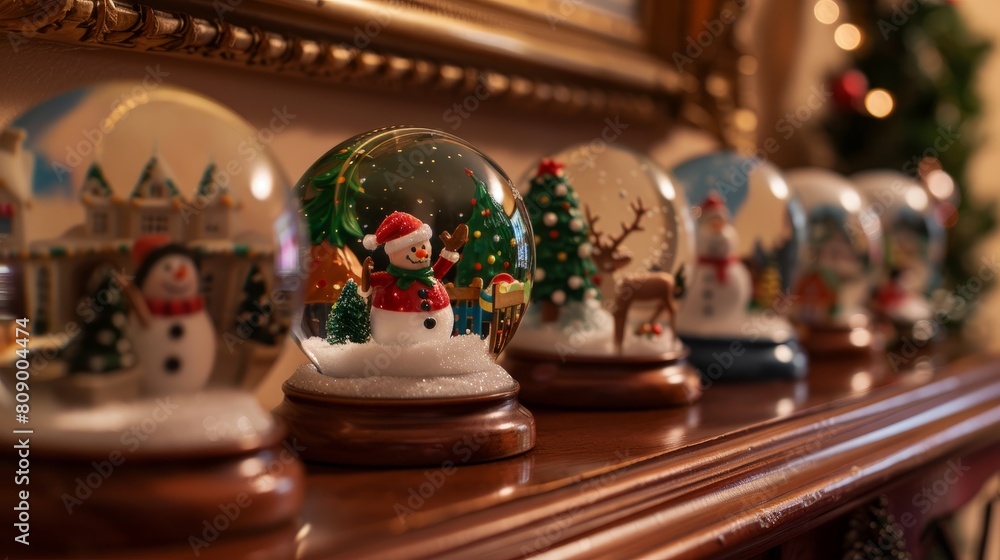Enchanting Array of Snow Globes with Festive Holiday Motifs