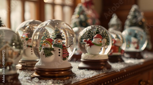 Winter Wonderland Captured in Decorative Snow Globes on Shelf