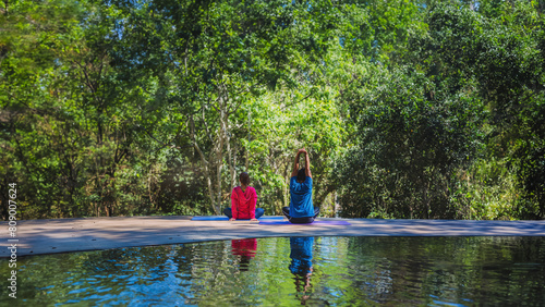 Yoga posture concept,Good health care with yoga postures. Outdoor exercise Relax yoga.