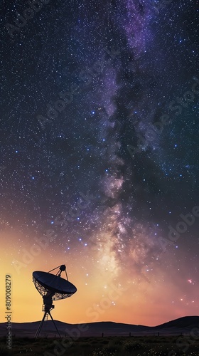 Satellite dish farm under a starlit sky, technology connecting remote areas to the digital world