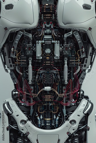 Inside a robot s torso, showing intricate wiring and components in a crosssectional diagram photo