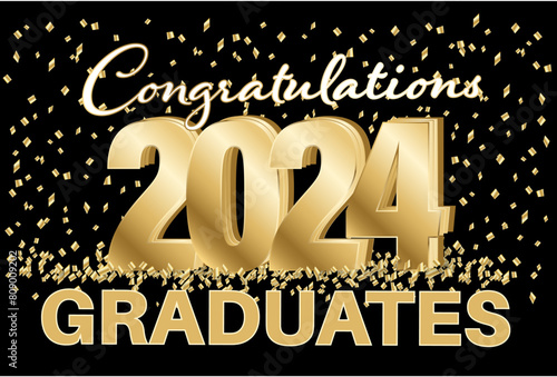 Elegant Gold Graduation Text and Graphics on a Black Background for Web and Print. The banner reads Congratulation 2024 Graduates.