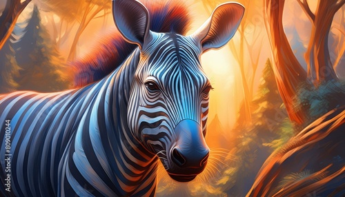 photorealistic, detailed, colorful, high-contrast, zebra 