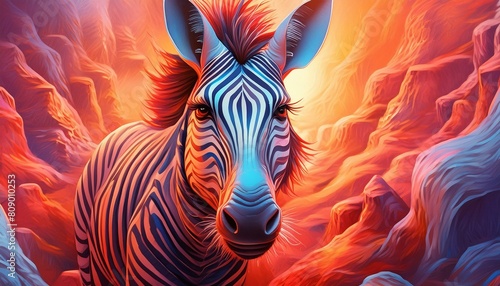 photorealistic, detailed, colorful, high-contrast, zebra 