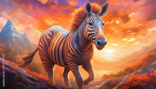 photorealistic, detailed, colorful, high-contrast, zebra 