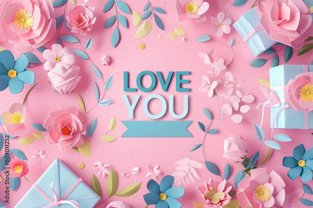 Happy Mother's Day background with paper cut out flowers and presents ...