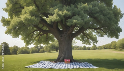 An icon of a tree with a picnic blanket spread ben upscaled 2