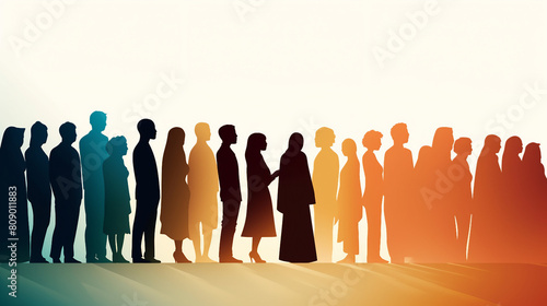 Multicultural Society Silhouette Team Illustration of Men and Women Isolated on White. Global Diversity Concept with People of Different Nationalities, Ethnicities, and Genders Working Together