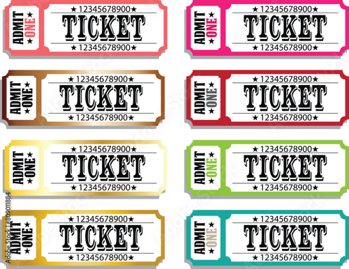 Ticket icon set, Movie show ticket vector icon, Cinema or Movie ticket in flat style ,Admit one coupon entrance vector