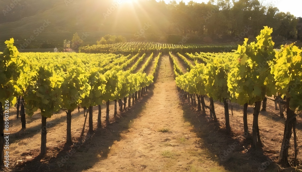 A peaceful vineyard bathed in sunlight