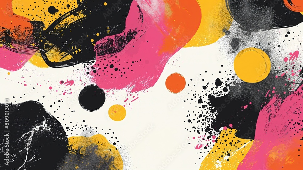 Obraz premium Abstrakcyjne malarstwo z czarnymi, żółtymi i różowymi kolorami