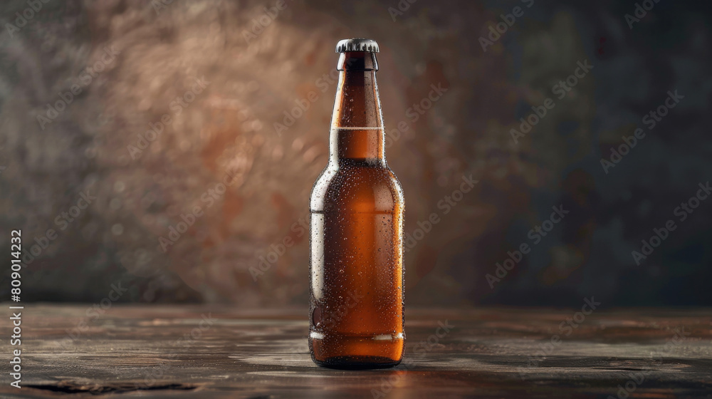 Blank labeled beer bottle. Cold wet bottle, fresh dew droplets. Isolated on dark background. Product mock-up. Blank labeled beer bottle. Cold wet bottle, fresh dew droplets. Isolated on dark background. Product mock-up.