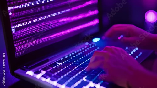 Person Typing on Laptop Keyboard Generative AI photo