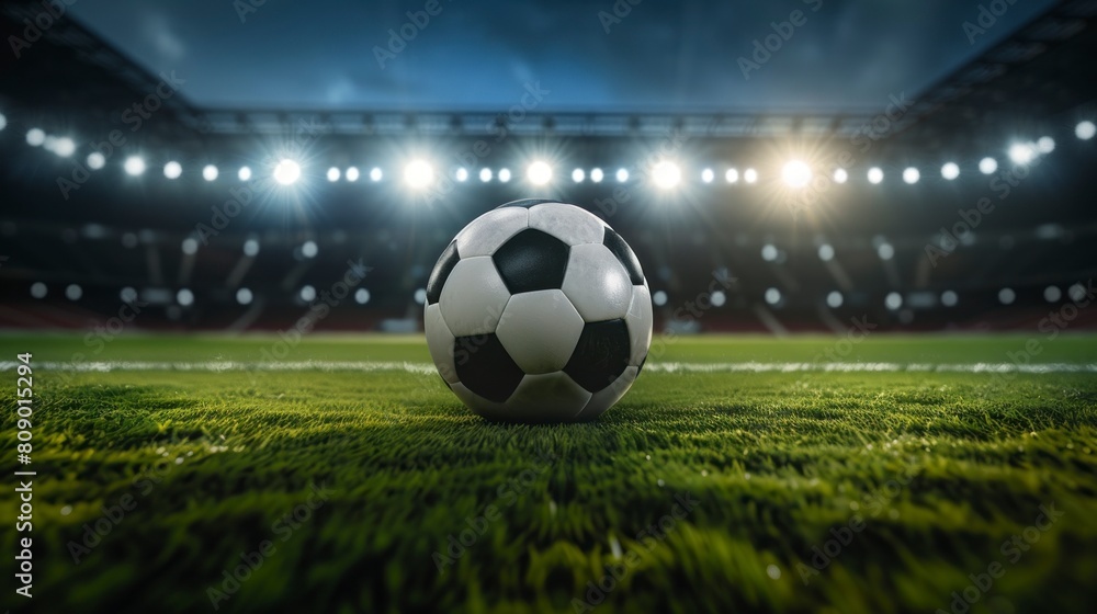 classic soccer ball on grass in a stadium in high resolution and quality