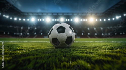 classic soccer ball on grass in a stadium in high resolution and quality