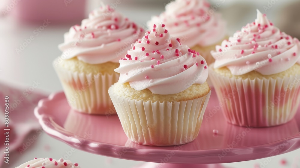 Pink cupcakes with sweet cream