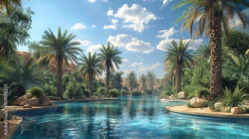 Generate a visual representation of a desert valley oasis photo