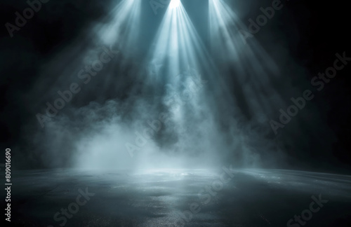 Abstract image of dark room concrete floor Black room or stage background for product placement