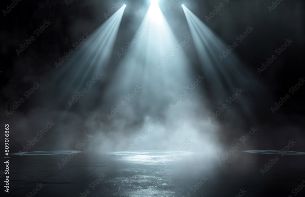Abstract image of dark foggy room concrete floor Black room or stage background for product placement Abstract image of dark foggy room concrete floor Black room or stage background for product placement