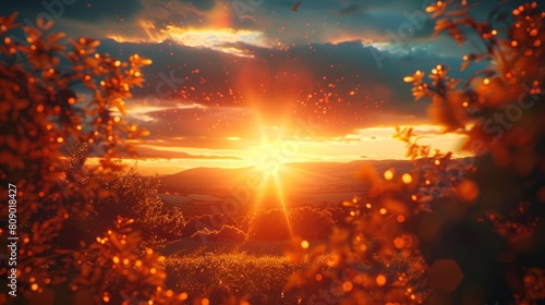 Generate a visual representation of an illuminated sunset
