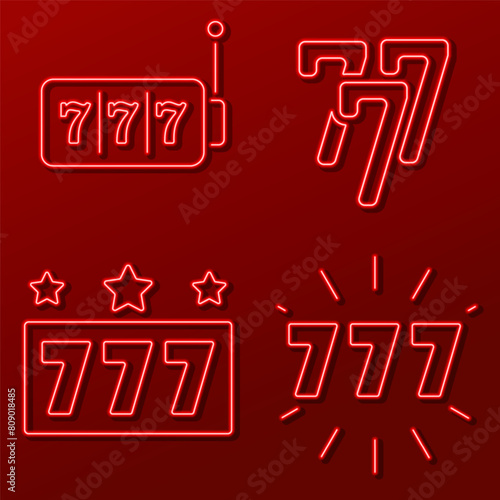 777 group of neon icons, vector illustration, on a black background.
