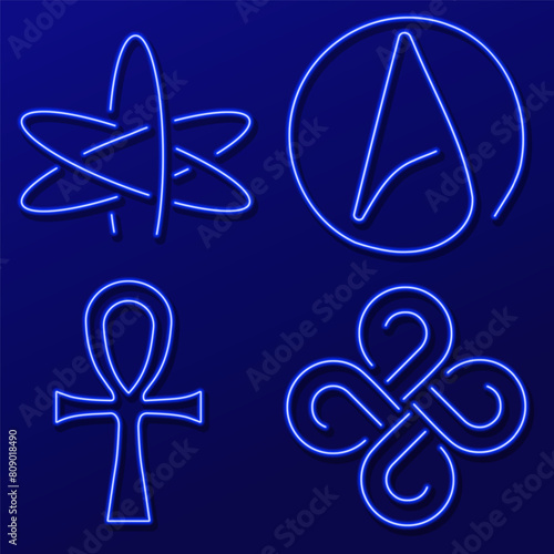 amulets and symbols group of neon icons, vector illustration, on a black background.