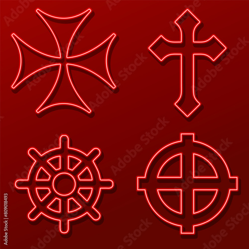 amulets and symbols group of neon icons, vector illustration, on a black background.