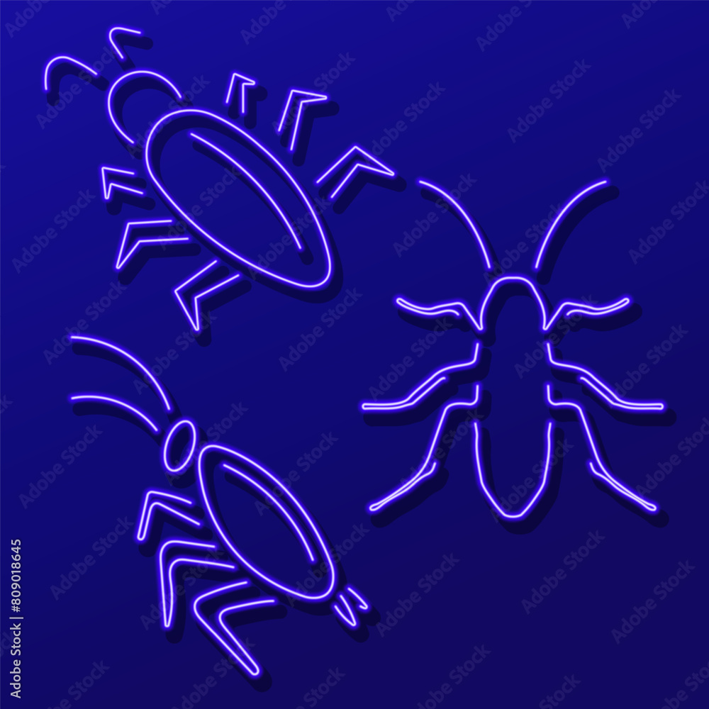 cockroach group of neon icons, vector illustration, on black background.