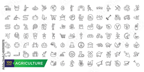 Agriculture icon set. Smart farm, farm animals, seeding symbols collection.