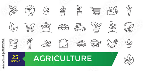 Agriculture icon set. Smart farm, farm animals, seeding symbols collection.