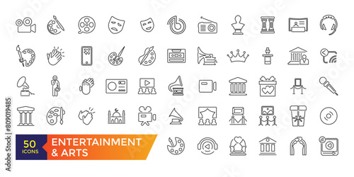 Entertainment and Arts icon set. Modern icon set with editable stroke collection.