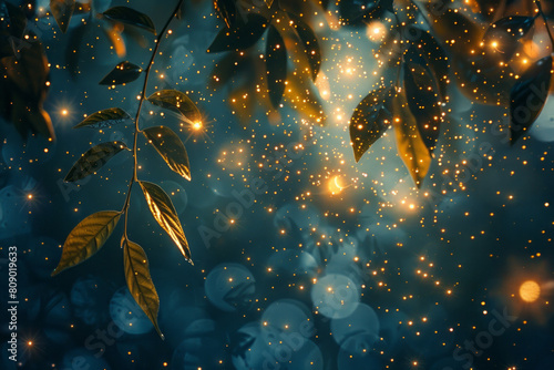 Tea leaves morphing into a cascade of sparkling stars  illuminating the night with their calming presence 