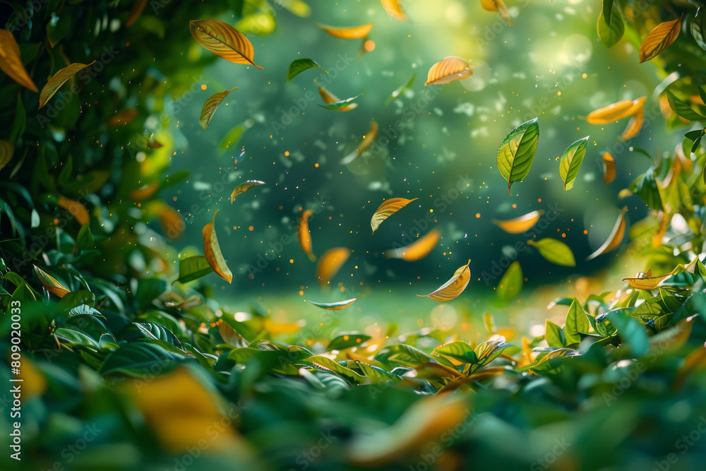 Tea leaves swirling into a gentle tornado, capturing both the calming and invigorating effects of tea, Tea leaves swirling into a gentle tornado, capturing both the calming and invigorating effects of tea,
